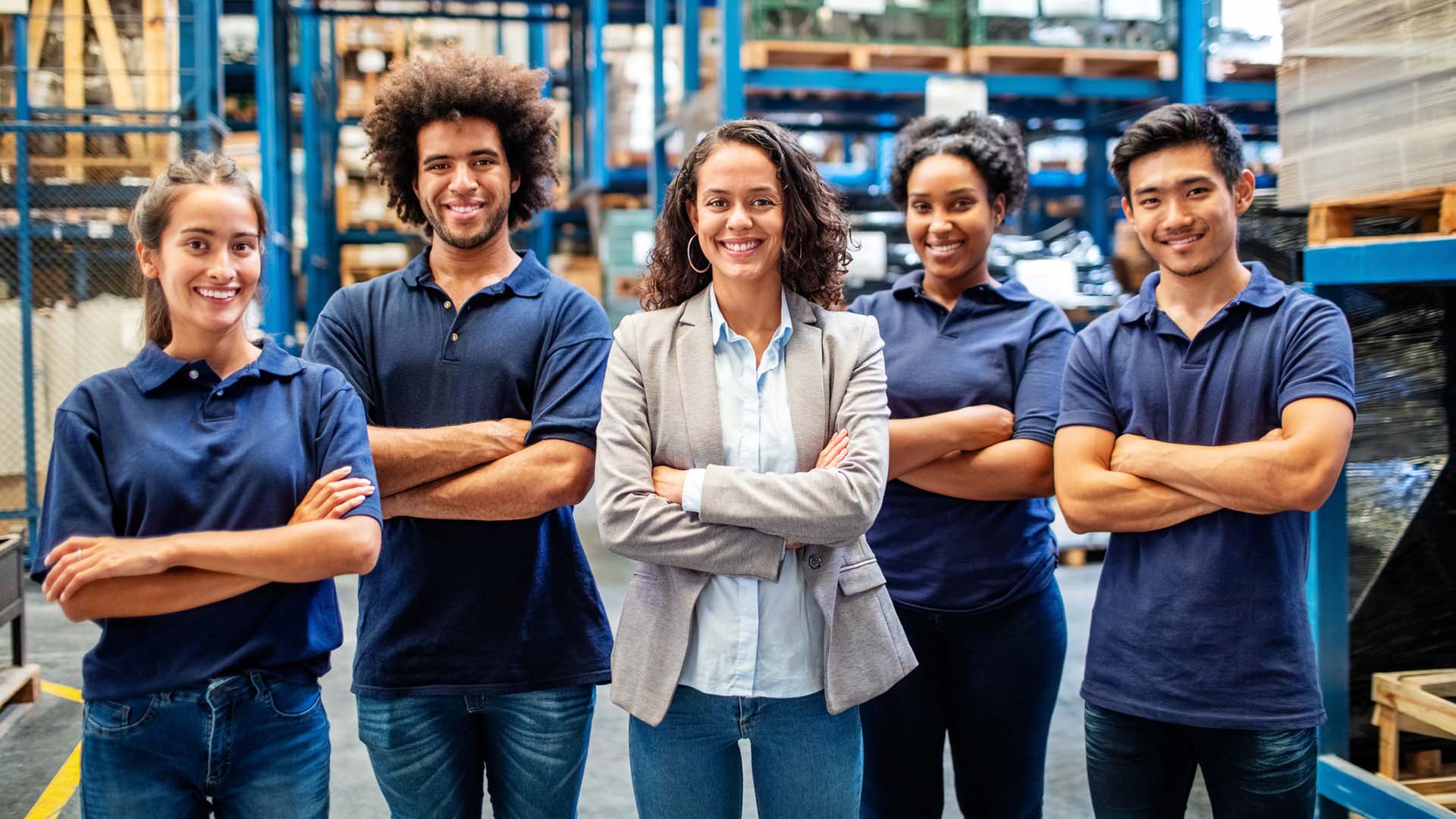 Diverse workforce standing together